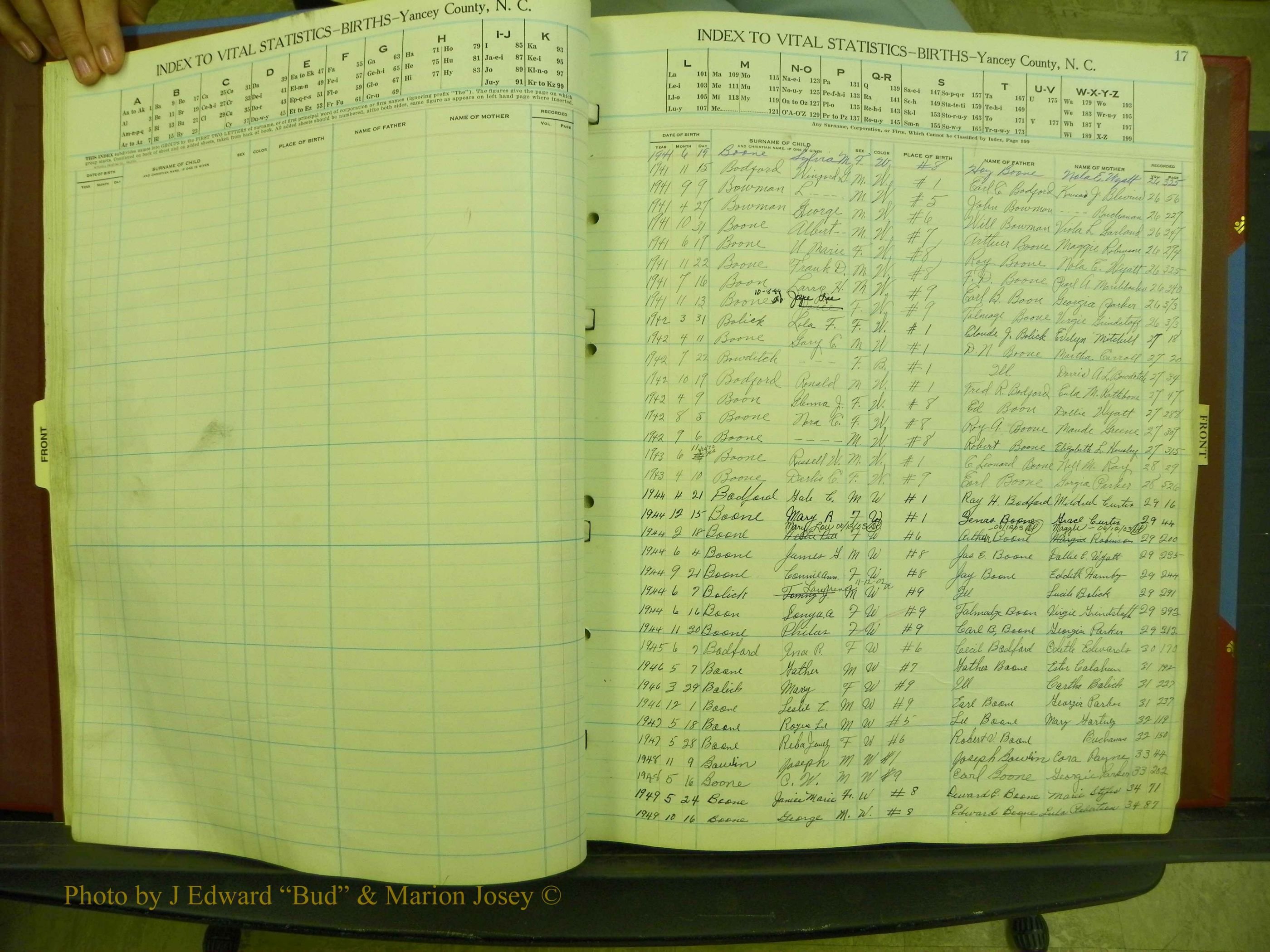 Yancey Births, 1940-1994, Index B, 17.JPG